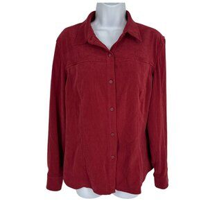 Vintage Talbots Button Up Pockets Red  Suede Feel Stretch Blouse Size M